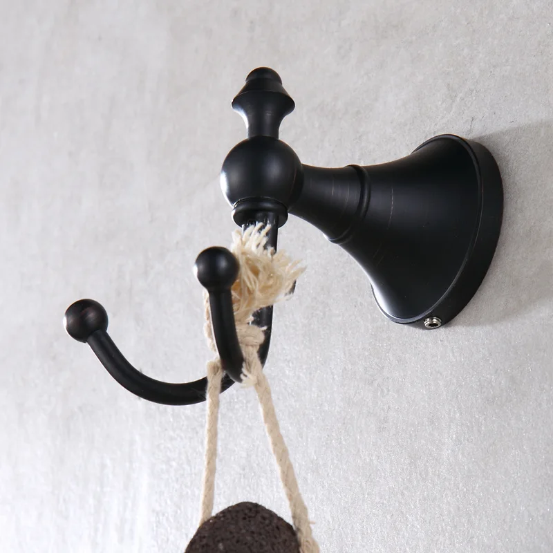 AUSWIND Solid Brass Coat Hooks Antique Wall Mount Round Base Black