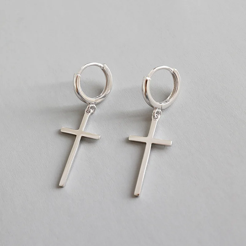 

BFQ 925 sterling silver earrings for women fashion cross drop earrings dangle long earrings pendientes plata 925 brincos 2017