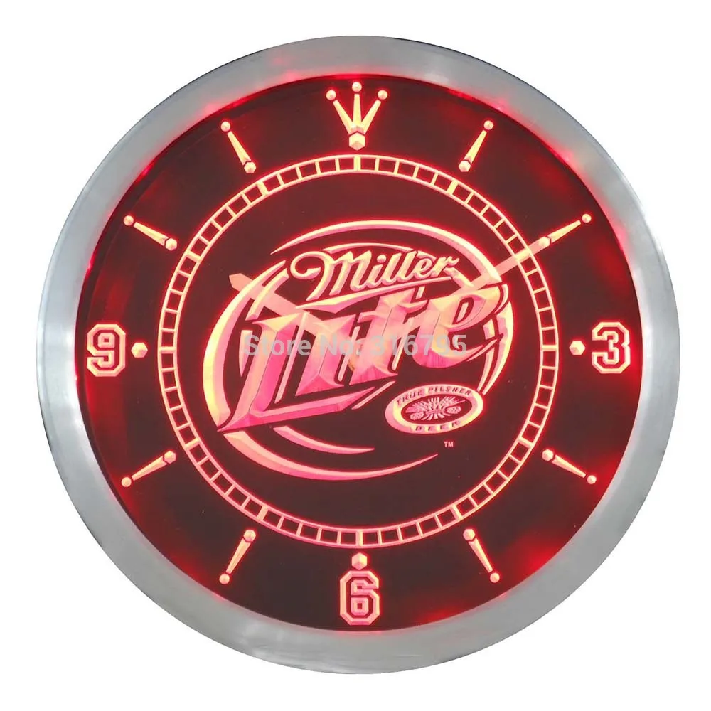 Nc0093 Miller Lite/Пиво бар неоновый светильник светодиодный настенные часы|wall clock|led wall