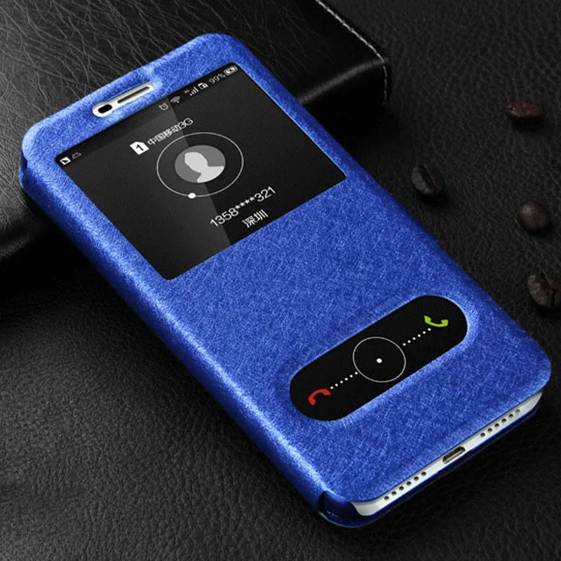 Для huawei Y3 Чехол Флип 5,0 роскошный чехол с окошком быстрого просмотра для huawei Y3 чехол из искусственной кожи CRO-L22 CRO-U00 чехол для телефона s - Цвет: dark blue