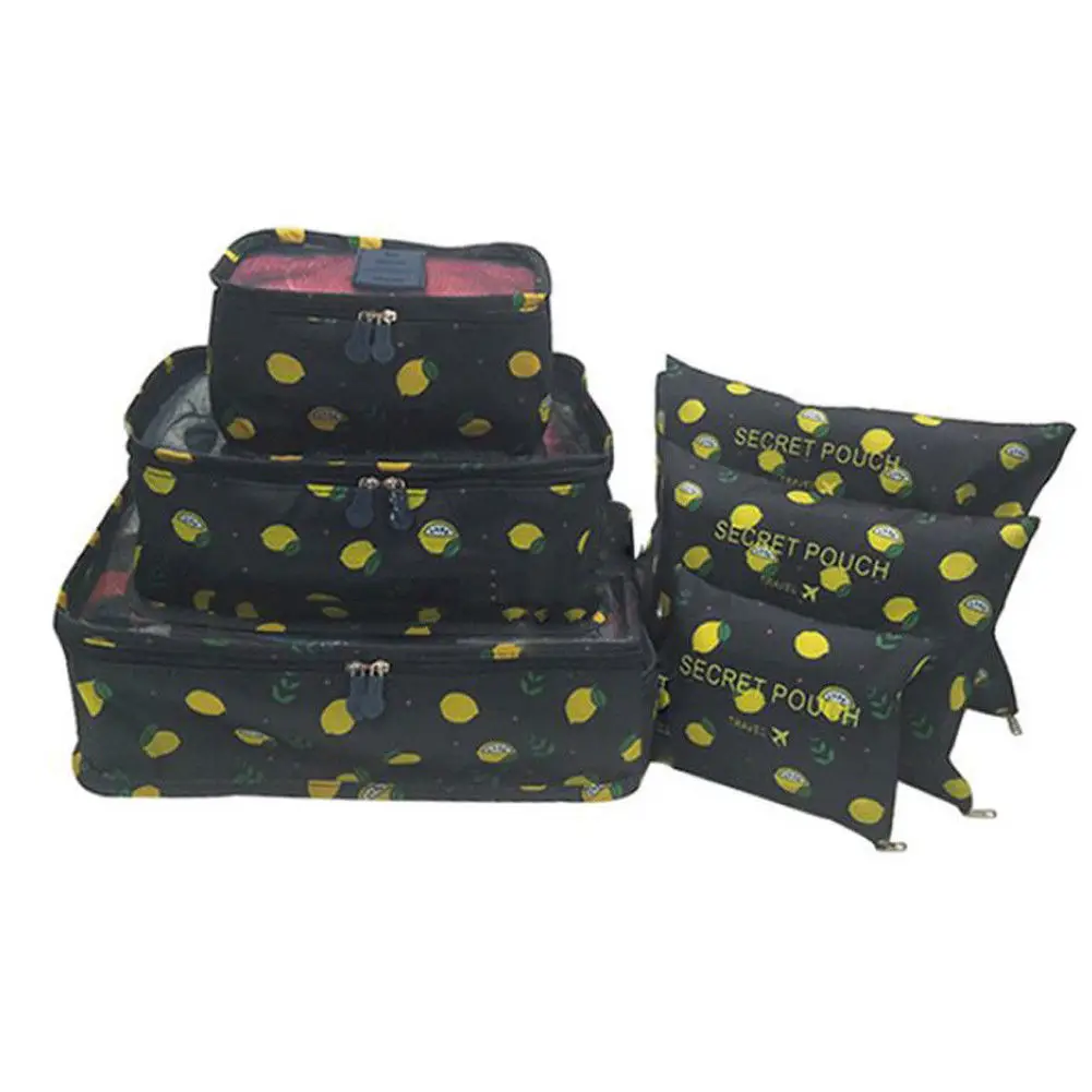 Набор 6 шт. тканевые сумки для хранения вещей для путешествий упаковка для багажа сумка для туалетных принадлежностей - Цвет: Black Lemon