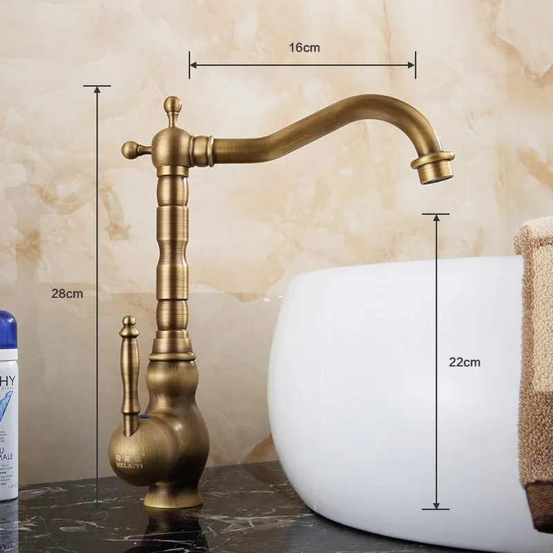 Basin Faucet Antique Brass Single Handle Bathroom Vanity Sink Faucet Basin Deck Mount Mixer Tap KD734