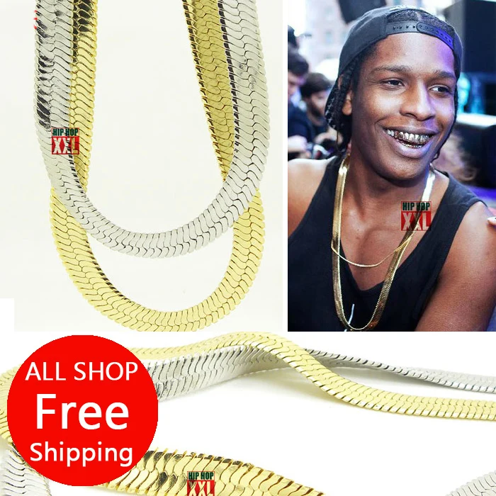 

JHNBY High quality Bijouterie W1~1.4CM L76CM Gold-color Hip Hop Franco Snake Chain For Herringbone Chain Same Style For Rocky