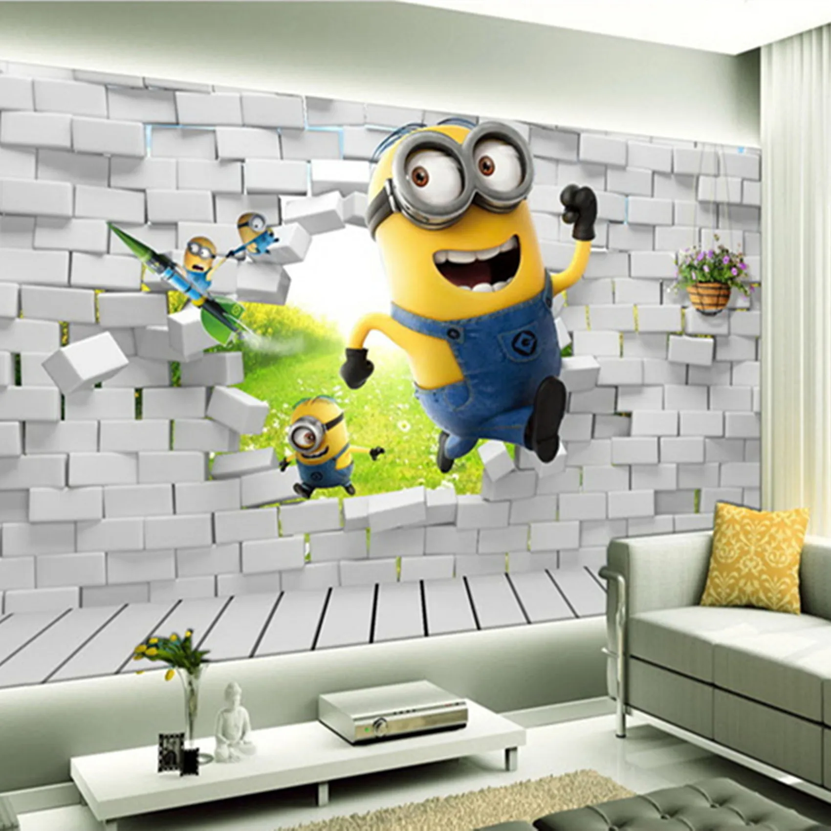 Orang Kuning Kecil Kreatif 3D Wallpaper Anak Anak Room Living Room