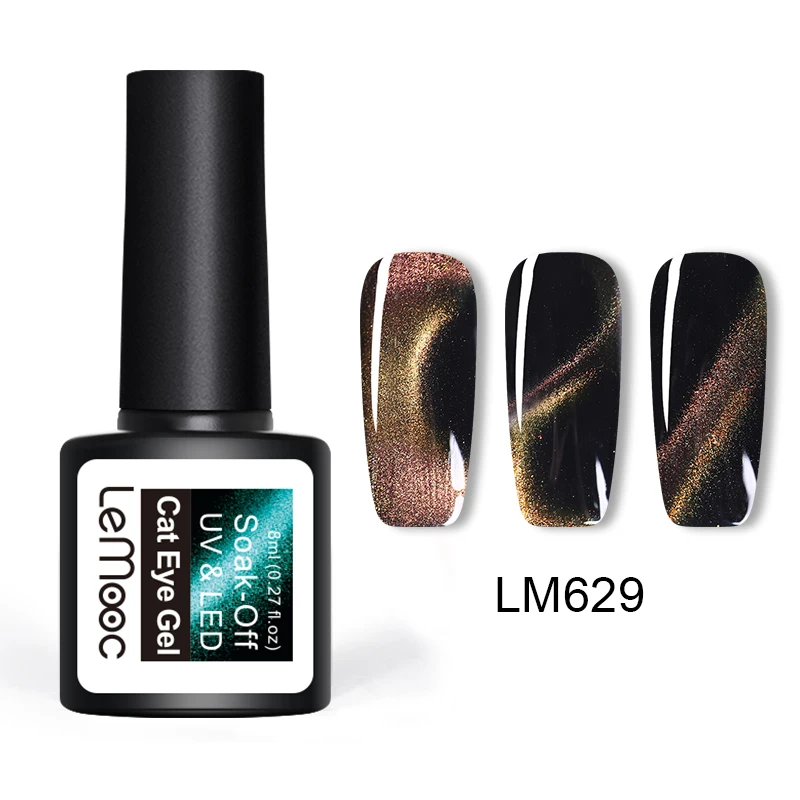 LEMOOC Cat Eye Effect Gel Chameleon Thermal Magnetic Gel Nail Polish Soak Off UV Laser Gel Varnish Black Base Top Coat - Color: LM629