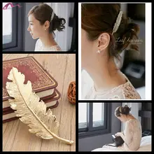 Fashion Vintage 2016 New 18K Gold plated Golden Feather Leaves Hairpin Hairclip Hair Accessories For Women Bride Hairwear