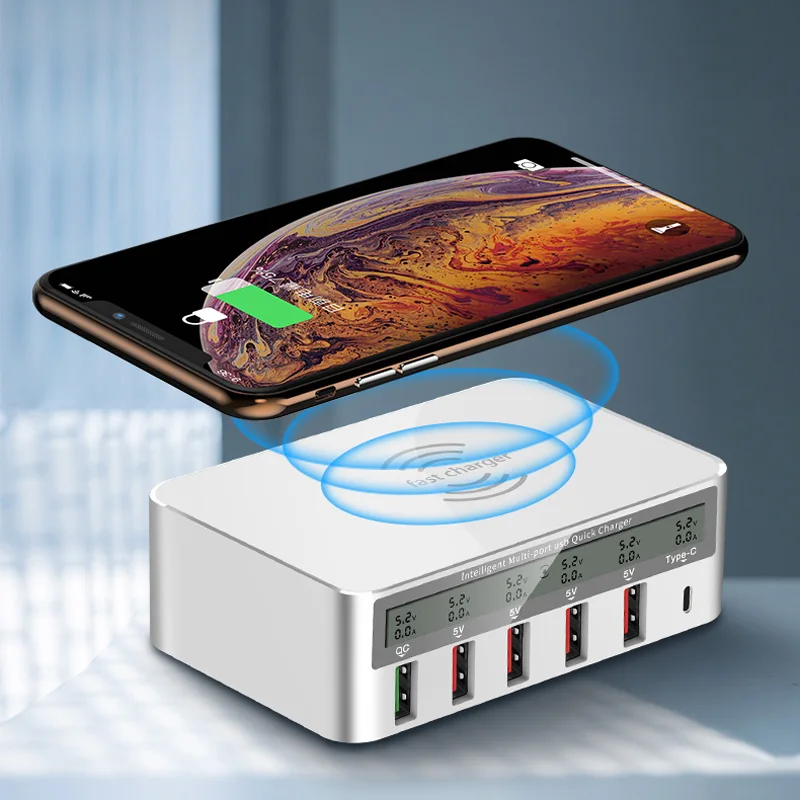 

Wireless Charger QC 3.0 USB Charger Type C Charging Mobile Phone Fast Charging For iPhone Samsung LED Display Charging Station