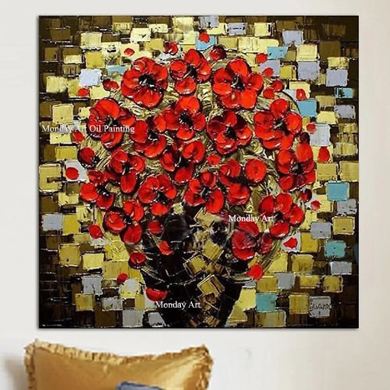 

Abstract Knife 3D Flower Pictures Home Decor Wall Art Hand Painted Red Flowers Oil Painting on Canvas Handmade Floral Paintings