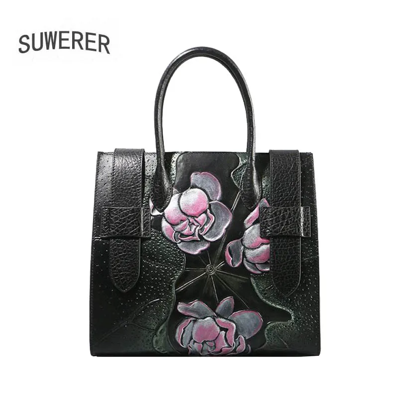 SUWERER new Genuine Leather women bags Butterfly embossed Fashion luxury handbags women bags designer women leather