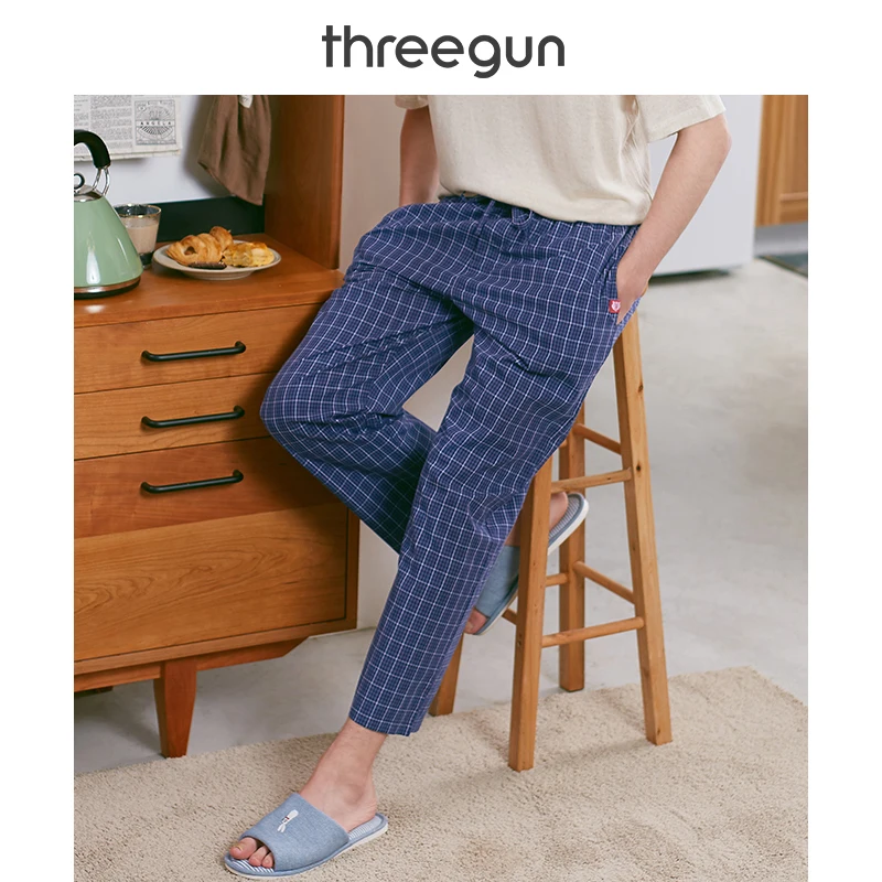 

THREEGUN Mens 100% Cotton Woven Casual Sleep Bottoms Plaid Sleepwear Pants Pijamas for Male Homewear Plus Size Pyjama Trouser
