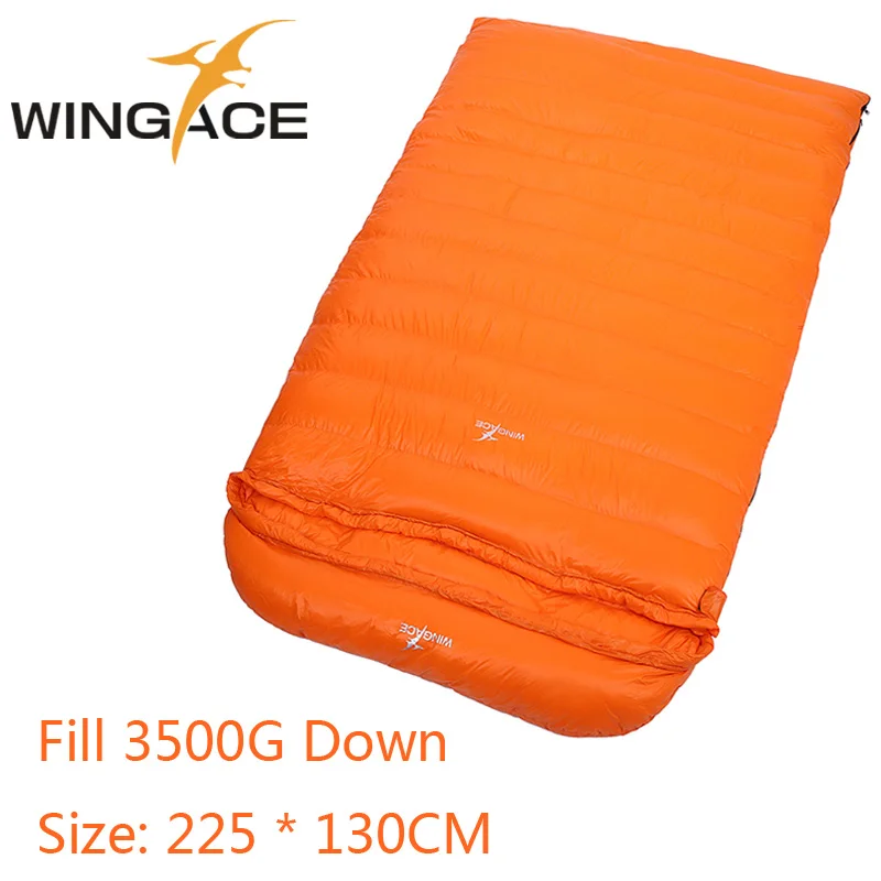 ORANGE WINGACE зимние спальные мешки заполняют 3500 г гусиный пух 400 т нейлон кемпинг открытый конверт взрослый двойной спальный мешок 225*130 см - Цвет: ORANGE