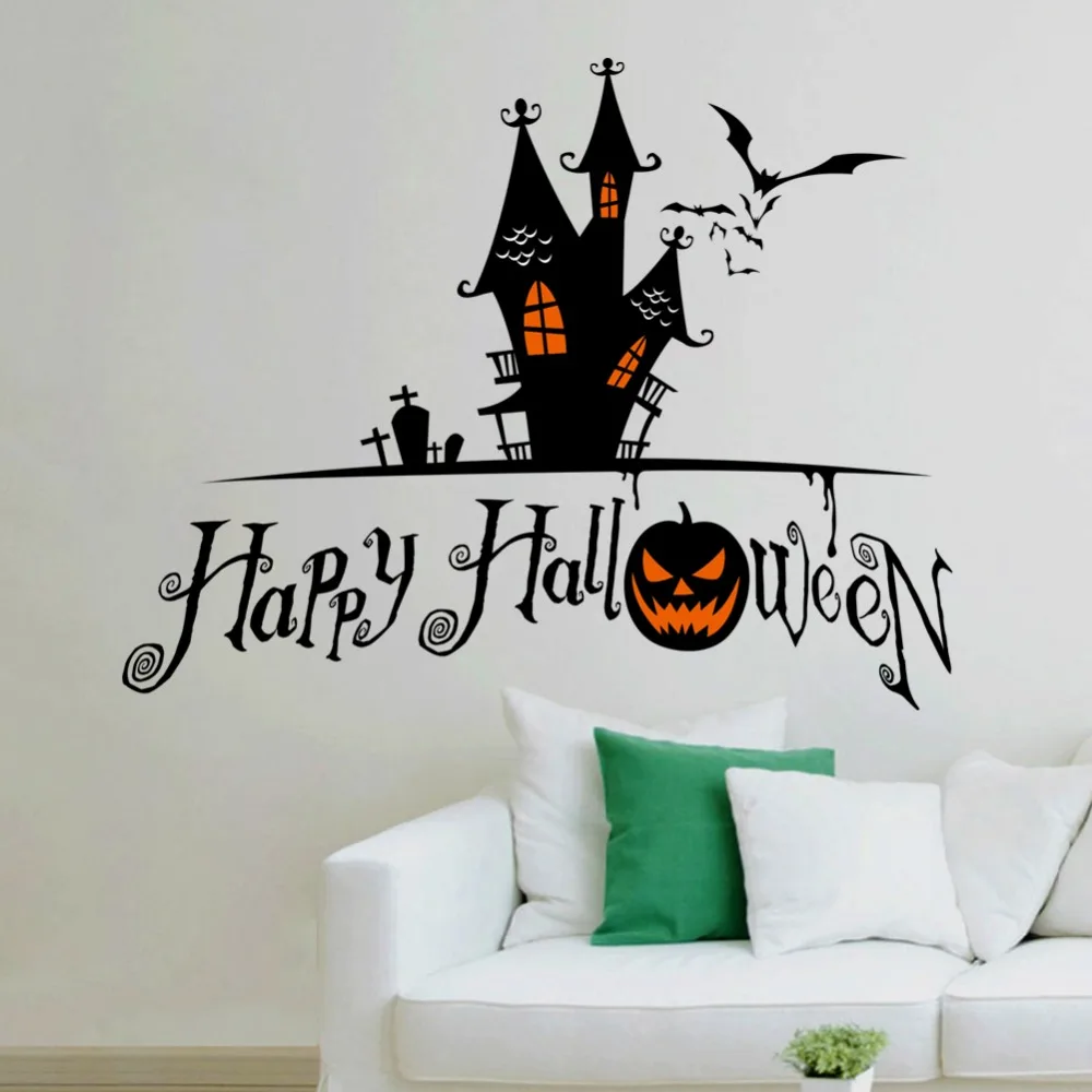 Creative Home Decor Happy Halloween Wall Stickers Dark Castle Scary