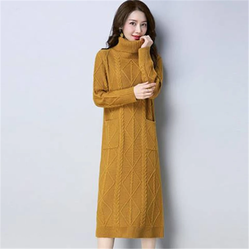 

2018 New Autumn Winter Turtleneck Knitting Women Fashion Long Sweater Dresses Female Warm Long Sleeve Plus Size 3XL Pullover F91
