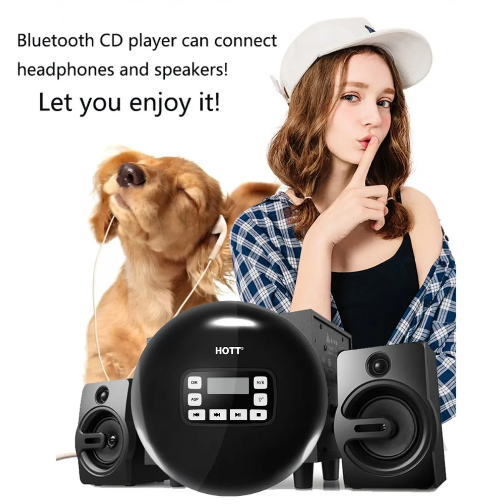 HOTT портативный персональный Bluetooth CD-плеер поддерживает разъем для наушников, светодиодный дисплей, анти-пропуск музыки подходит для прослушивания музыки