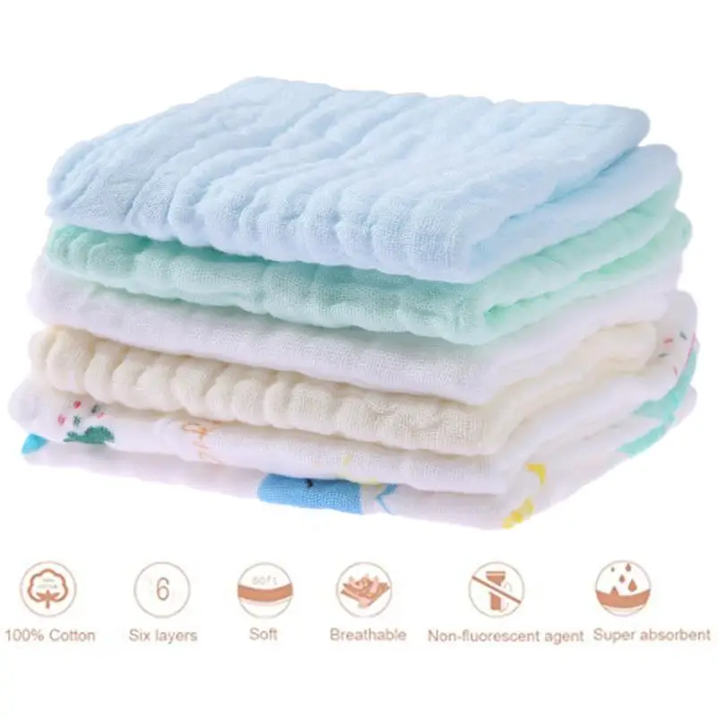 6pcs/Set Baby Washing Towel Soft Infant Saliva Towel 6 Layers Gauze