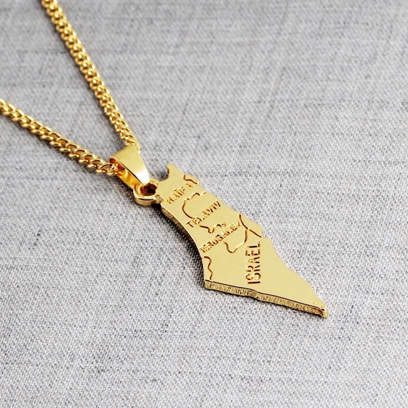 

Israel Map Necklace 18ck Gold Filled Pendant Necklace Chain Jewish Jewelry