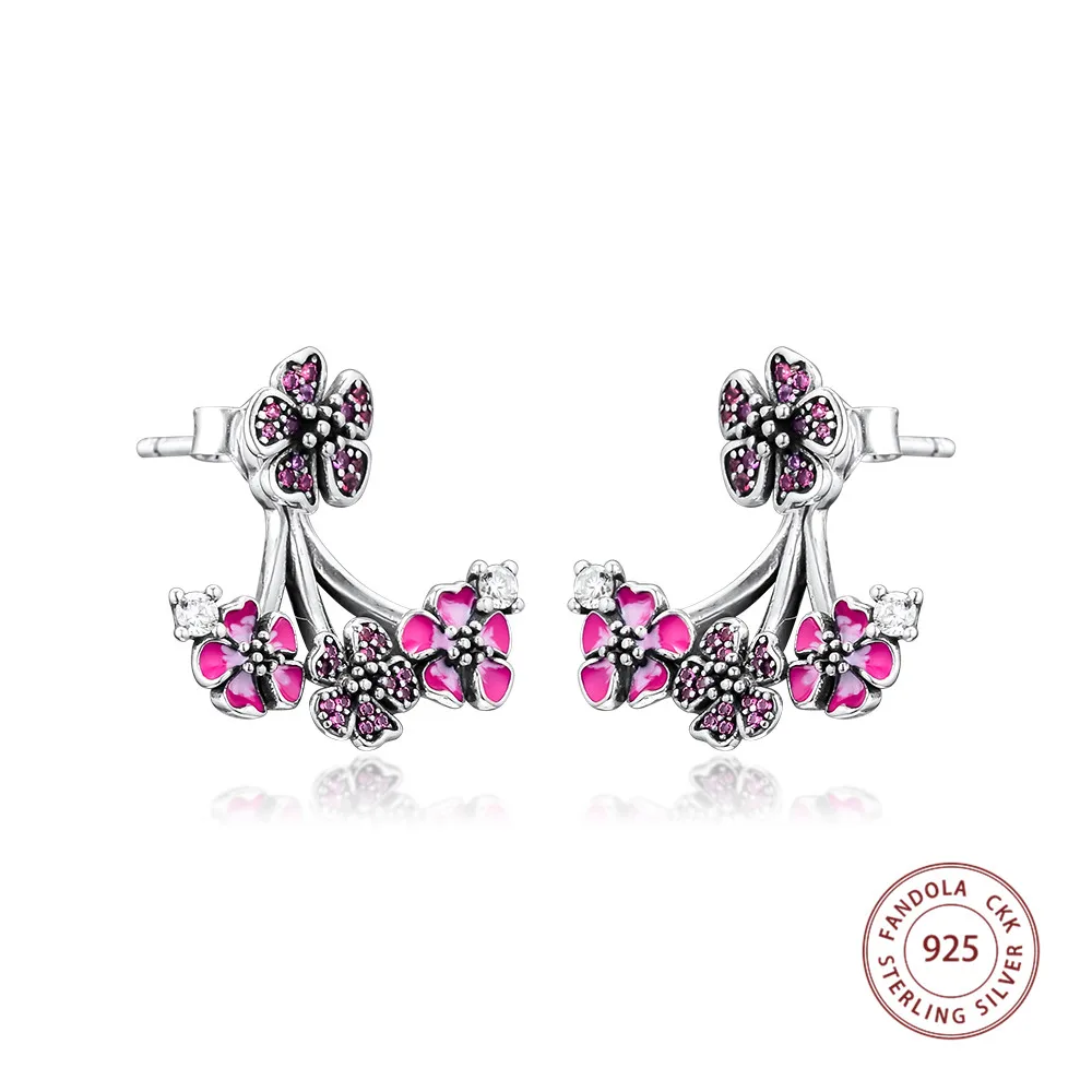 

100% 925 Sterling Silver Earring Peach Blossom Flowers Stud Earrings for Women Luxury Earings Fashion Jewelry pendientes brincos