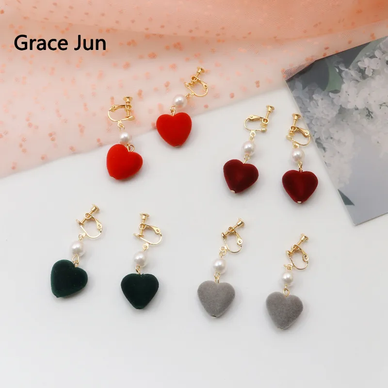 

Grace Jun Korea Style Heart Shape Clip on Earrings No Pierced for Women Fashion Faux Screw Cuff Earrings Luxury Jewelry Ear Clip