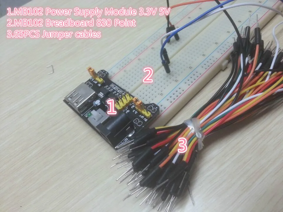 

MB102 Power Supply Module 3.3V 5V+MB102 Breadboard 830 Point+Jumper cables