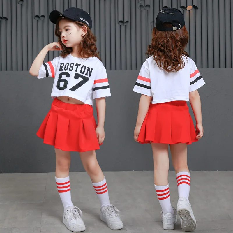 Детская Одежда для танцев в стиле хип-хоп топики на каждый день футболка для девочек Бальные танцы юбки костюмы в стиле джаз уличный одежда