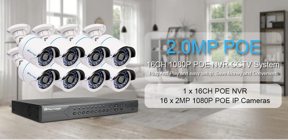 Techage 16CH 1080P POE NVR Камера безопасности системы 16 шт. 2MP HD аудио запись звука CCTV безопасности видеонаблюдения комплект P2P XMeye