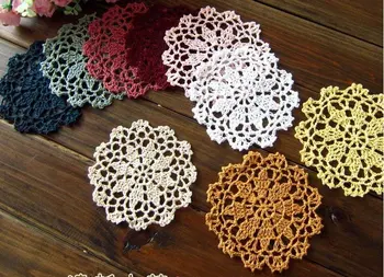 

Free shipping wholesale 10colors 100% cotton Doily hand made Crochet cup mat, cup pad,coaster 12CMX12CM 20 PCS/LOT CD042