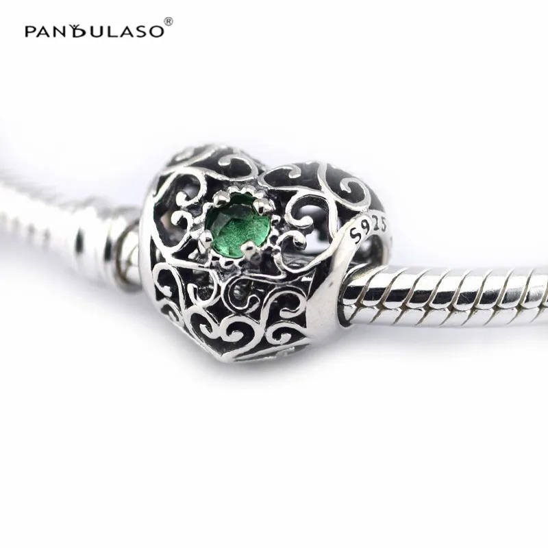Pandulaso может Подпись сердце зеленые Стразы, бисер для изготовления ювелирных изделий Fit оригинальный талисманы браслеты бусины из камня