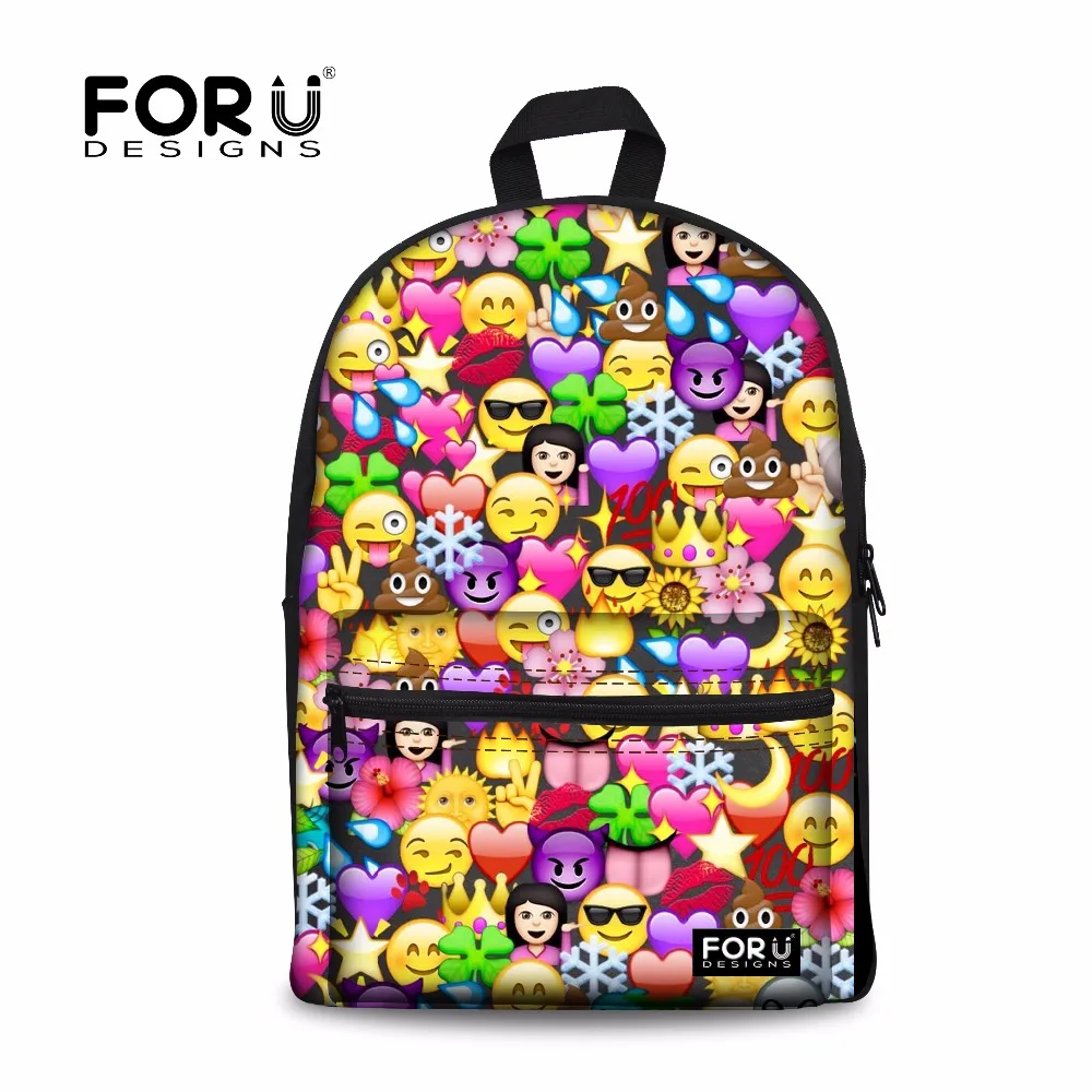 FORUDESIGNS Cool Schoolbag Funny Emoji Printing Canvas Backpack For