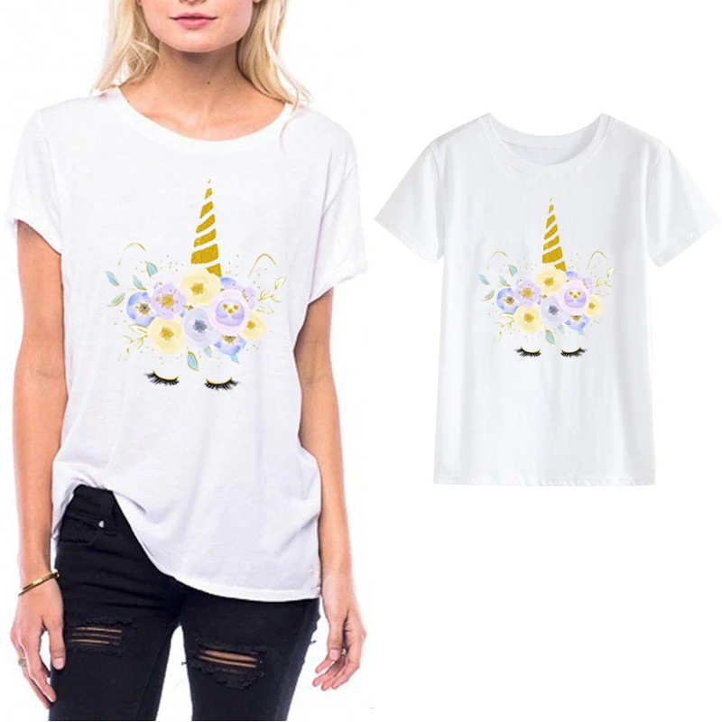 

LUSLOS VOGUE Unicorn Face T-shirt Casual Short Sleeve Lady Slim white women Tee Shirt Femme Shirts Gilrs Casual Streetwear Tops