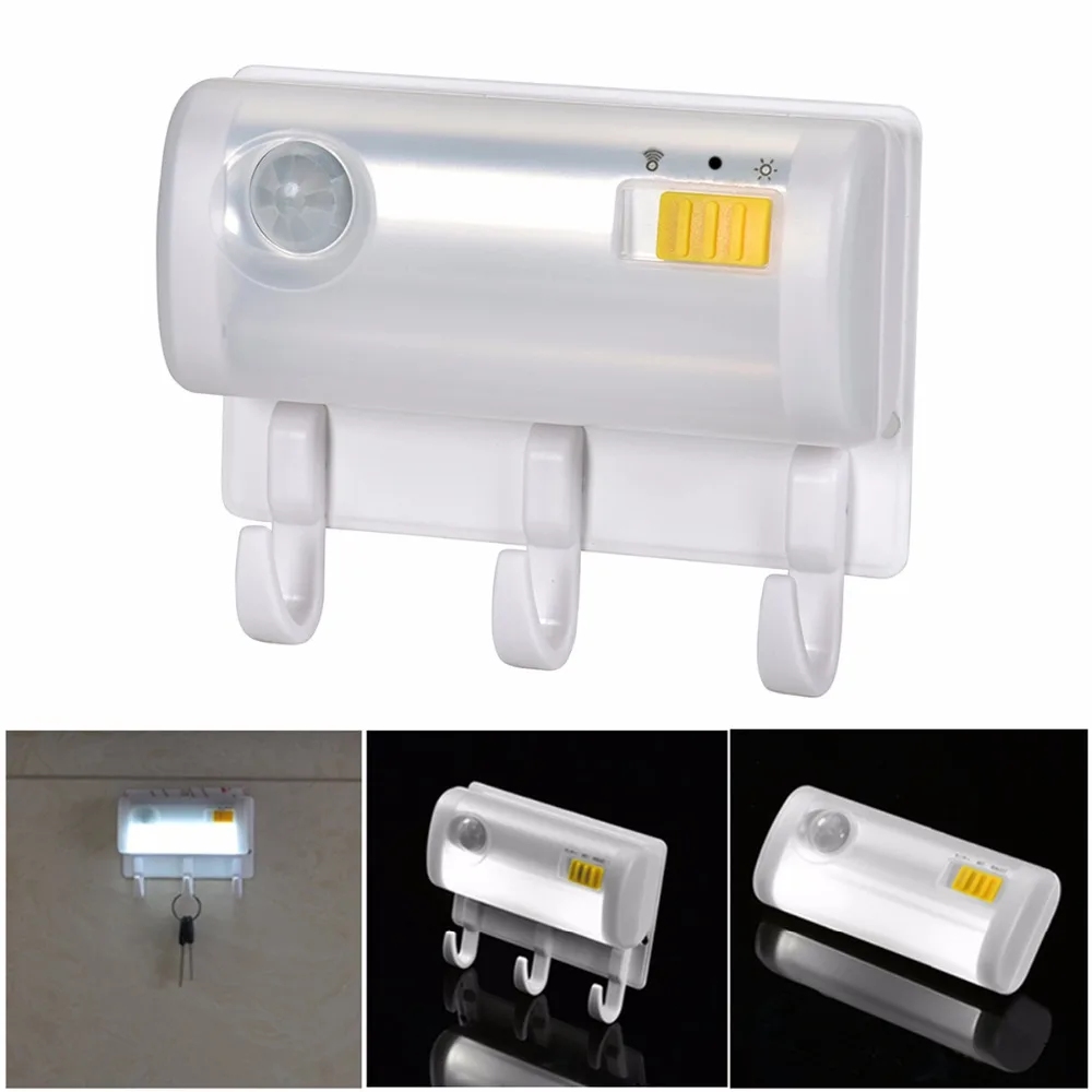 2 in 1 Multifunction PIR Motion Sensor Automatic LED Night Light Lamp & Wall Mount Hanger Hook ...