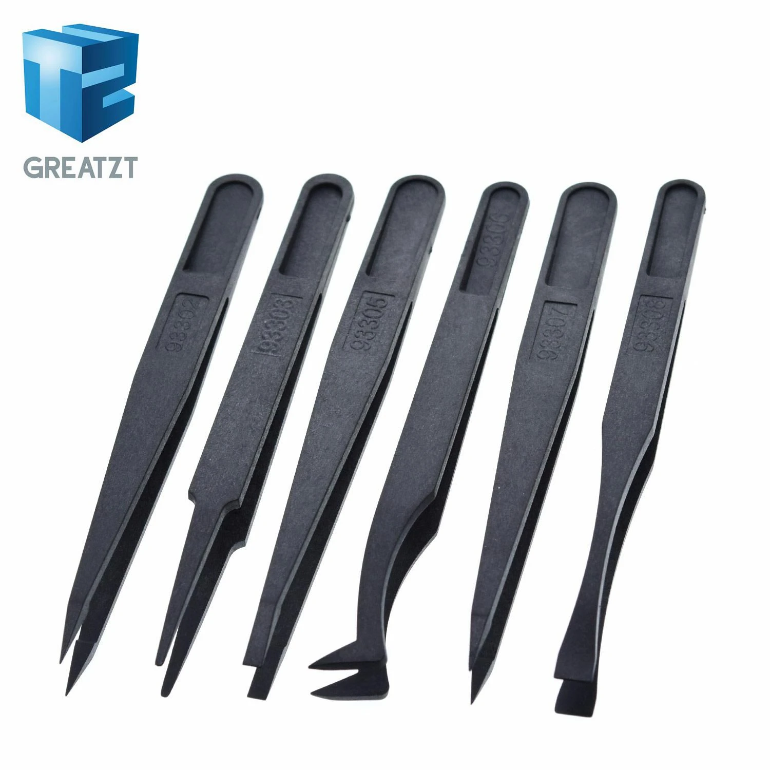 

GREATZT 6pcs Anti-static Electronic Tweezers Kit ESD Plastic Forceps PCB Repair Hand Tools Set