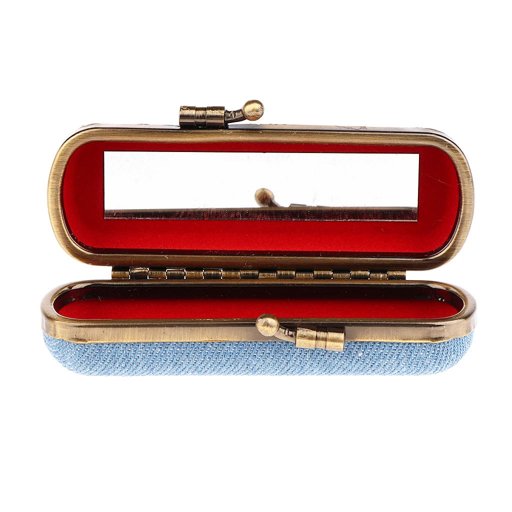 

Lipstick Case Holder Box Organizer Bag with Mirror for Ladies Light Blue