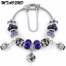 Посеребренная Подвеска-Шарм ручной работы браслеты для женщин Сова очаровательные браслеты со звездочками и браслеты Девушка Pulseras