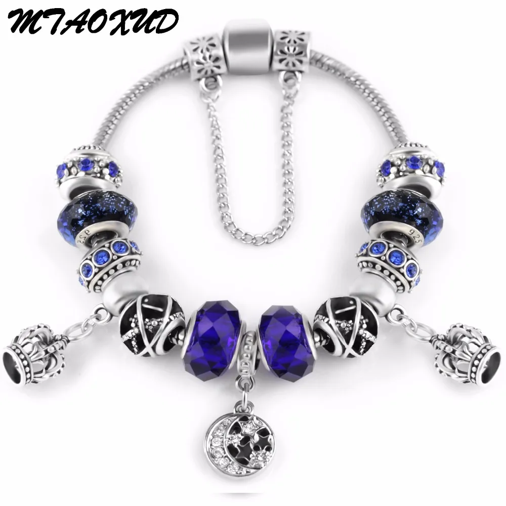 Женский браслет ручной работы с посеребрением в виде совы и звезды|charm bracelet|charm