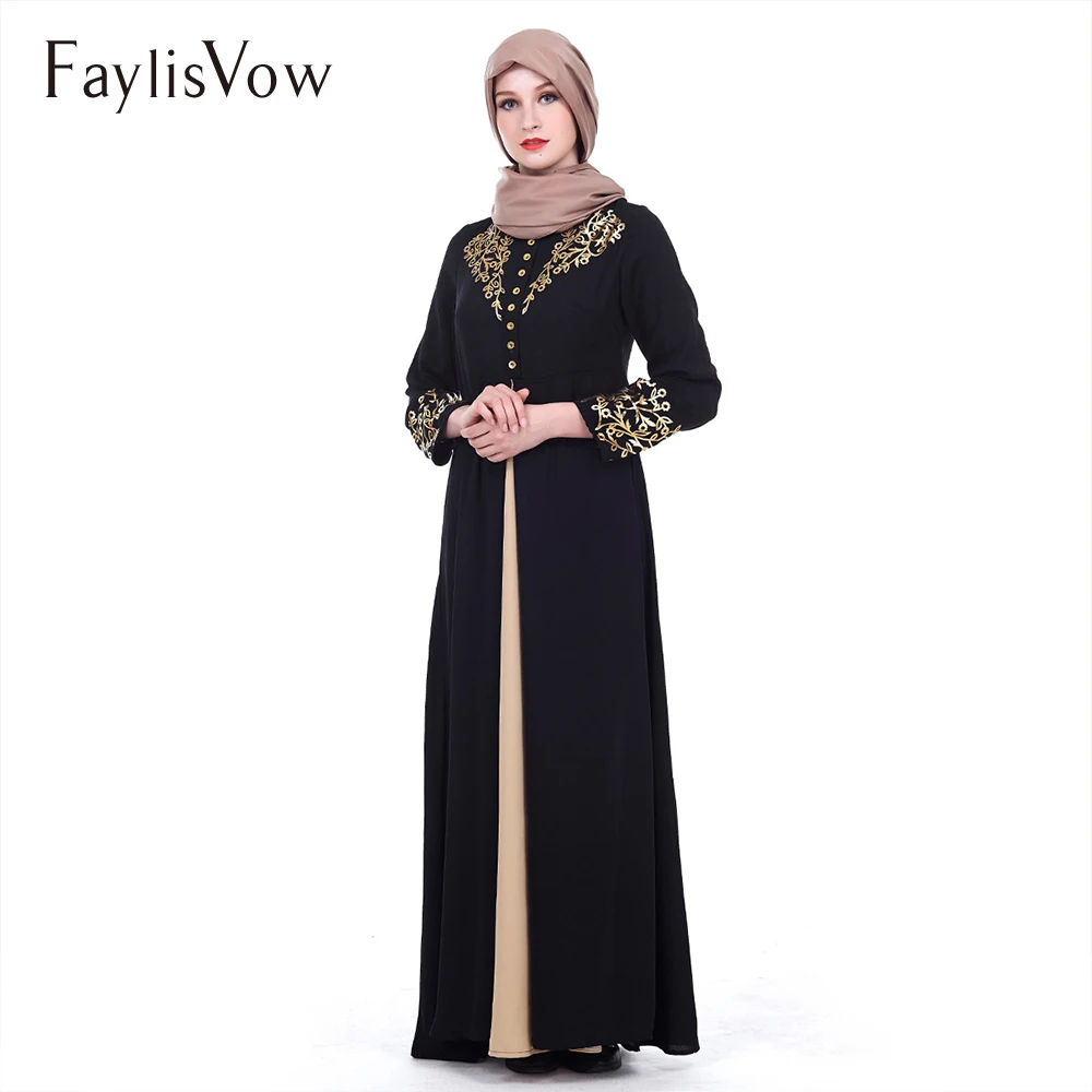 

Gold Stamping Women's Muslim Dress Black Abaya Long Sleeve Arabic Lace Cardigain Abayas For Women Turkey Islam Prayer Kaftan