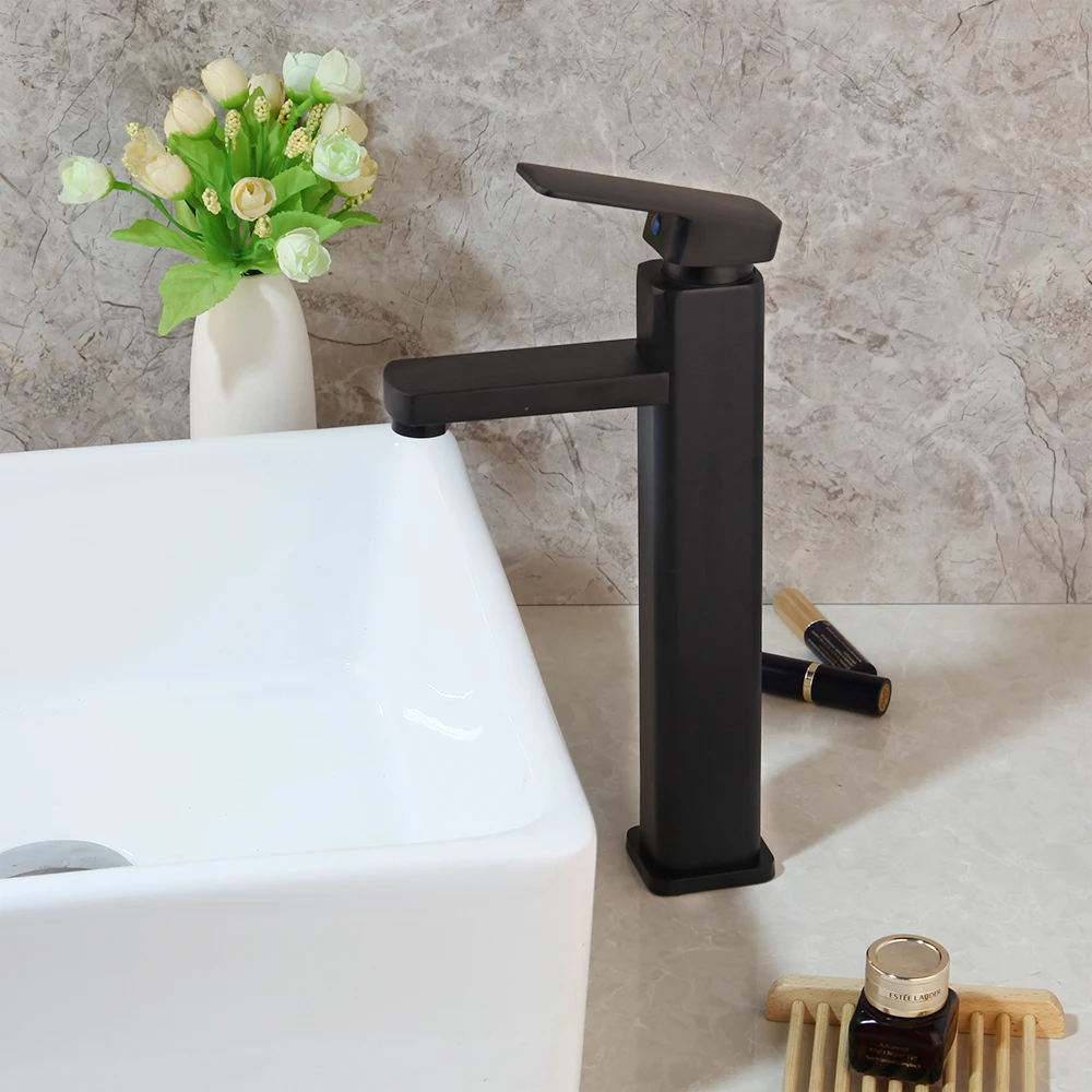 Online KEMAIDI Chrom Poliert Hoch Badezimmer Basin Schiff Sinken Mischer Schwarz Wasserhahn Hohe Aufstieg Wasserhahn