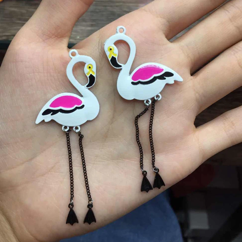 5 stücke Emaille Nette Farbe Flamingovogel Kran Ohrring Charme Halskette Anhänger Armband Diy Handgemachten Schmuck Erkenntnisse AC810