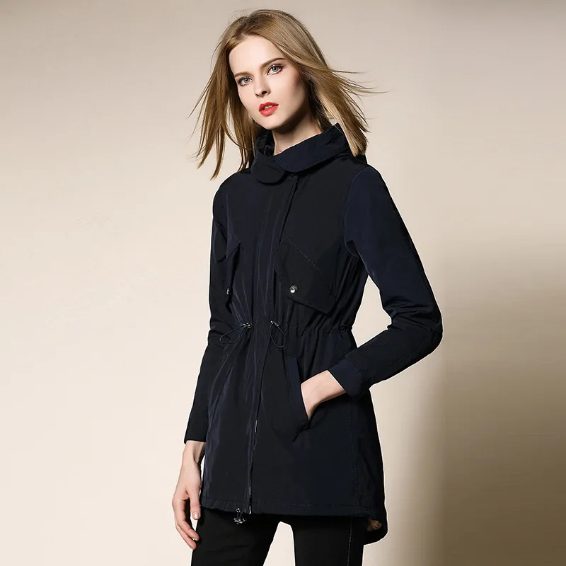 Taille Haute Grande Marque vent Veste Longue Nouveau Coupe kaki 2018 Section Lâche Automne Qualité Army Capuche Printemps Green Burdully Moyen Femmes À OgnqdYw