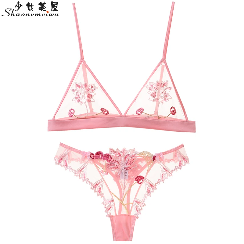 Shaonvmeiwu Sexy Woman Bra Thong Underwear Set Transparent See