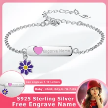 Персонализированные гравировка имя браслет на заказ ювелирные изделия детей 925 пробы Серебряный браслет эмаль ожерелье с подвеской в виде цветка браслеты