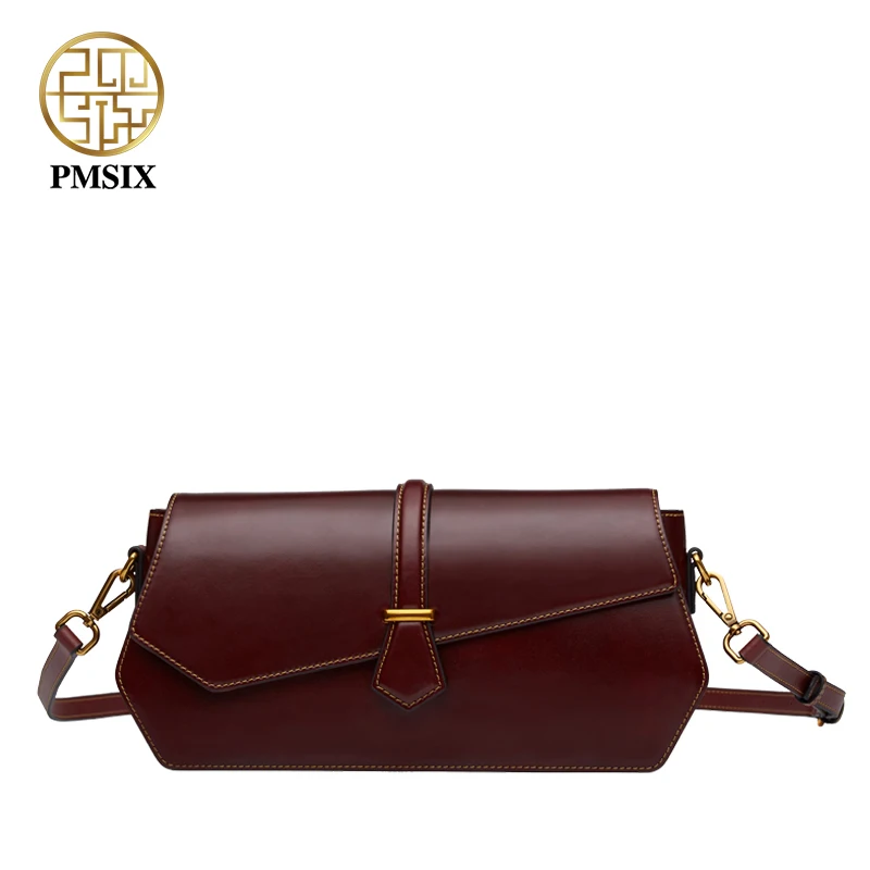 

Pmsix Chinese Style Original Design Female Bag Retro Cowhide Shoulder Messenger Bag Simple Fashion Small Square Bag P220085