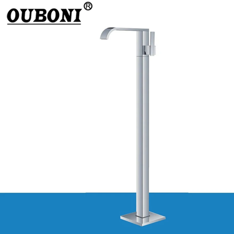 

OUBONI Floor Mounted Brass Chrome Bathtub Shower Faucet Sets Floor stand Free Standing tub filler Shower Faucets