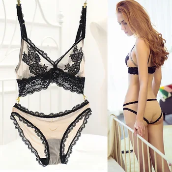 

Women Sexy Lace Bra Set Thin Bra Floral Embroidery Transparent Bra Brief Set Designer Underwear Mesh Brassiere Gauze Bra