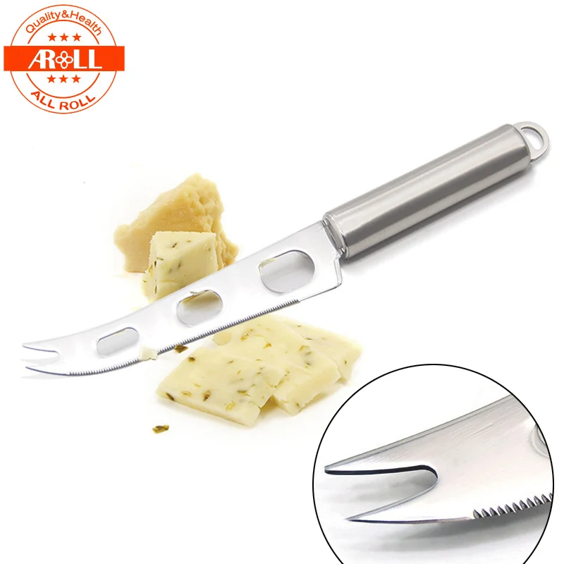New Stainless Steel Cheese Knife Slicer Cutter With Forked Tip Serrated
