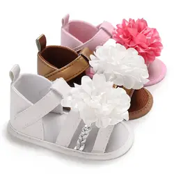 Сладкие девочки сандалии летние туфли принцессы с большим цветком кроватки для новорожденных малышей мягкой подошве обувь 0-18 месяцев дети