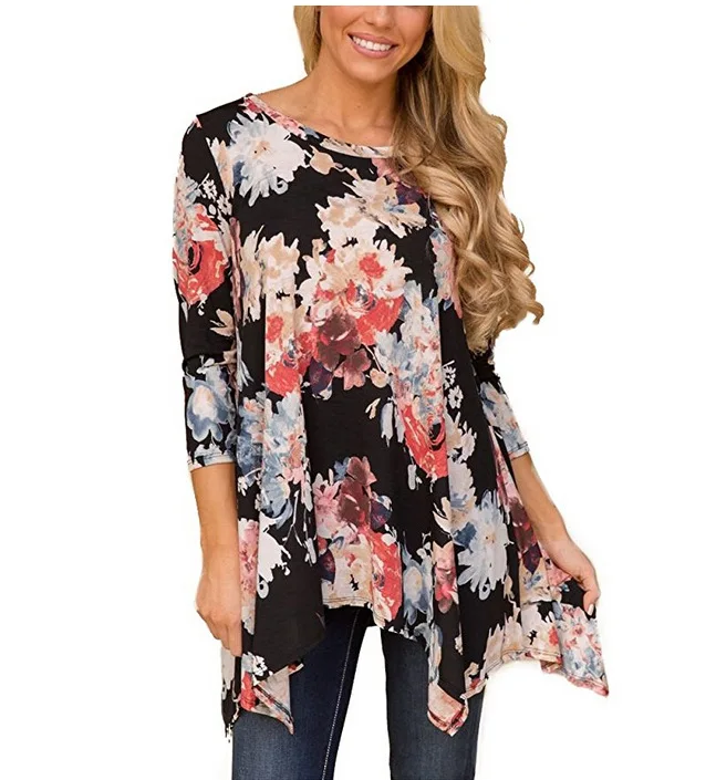 

womens t-shirt fashion print tee hot style long sleeve women flower printed top casual loose female gothic tees vintage