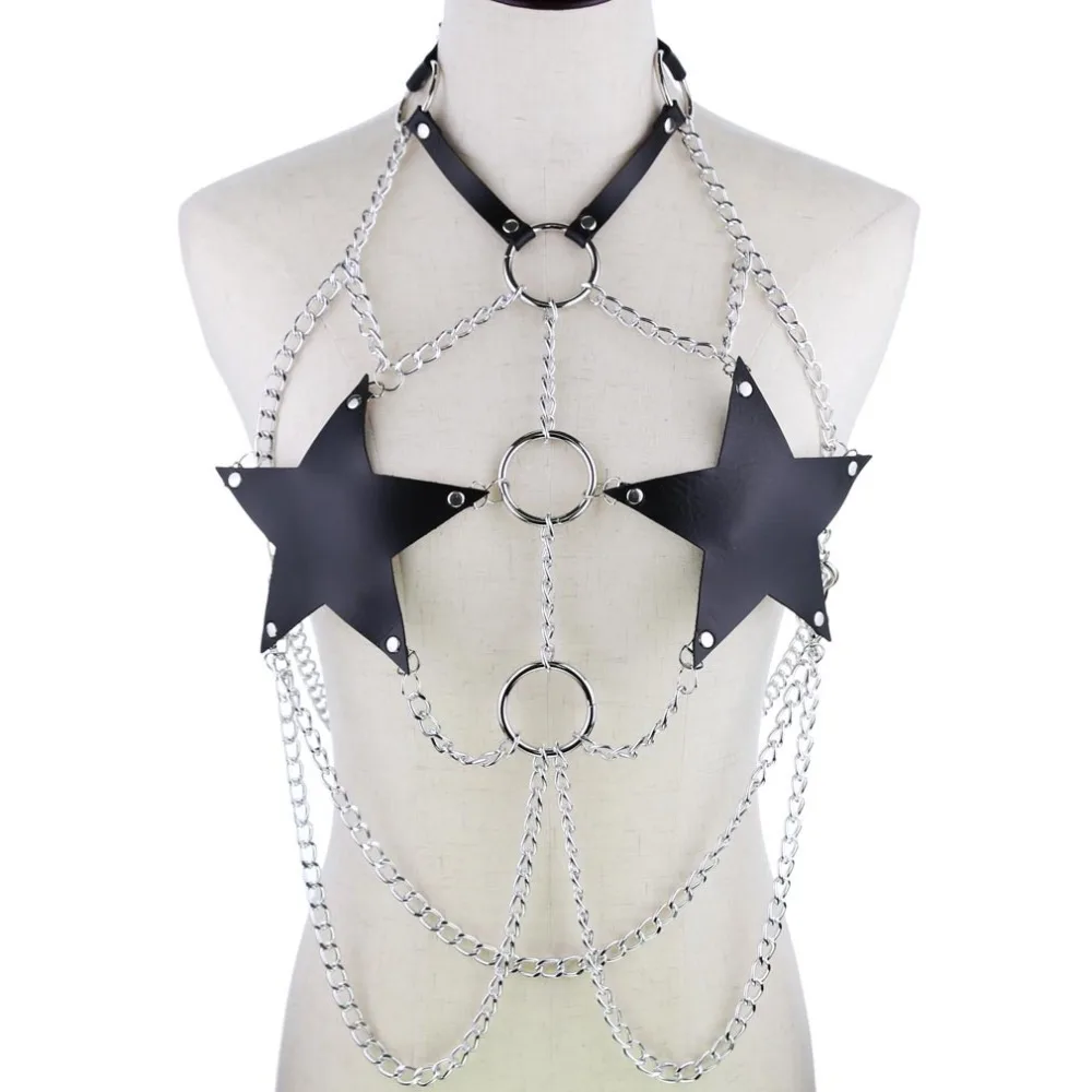 

Star Leather harness body chain bra goth punk rock emo metal women body jewelry summer accessories festival fashion rave outfit