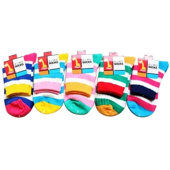

5Pcs/Set Rainbow Stripes Autumn Winter Cotton Blend Half Crew Socks For Child
