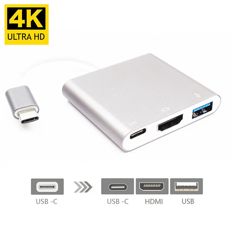 

4K USBC 3.1 Hub Converter USB C Type To USB 3.0/HDMI/TypeC Female Charger AV Adapter for Macbook/Dell XPS 13/Matebook Laptops