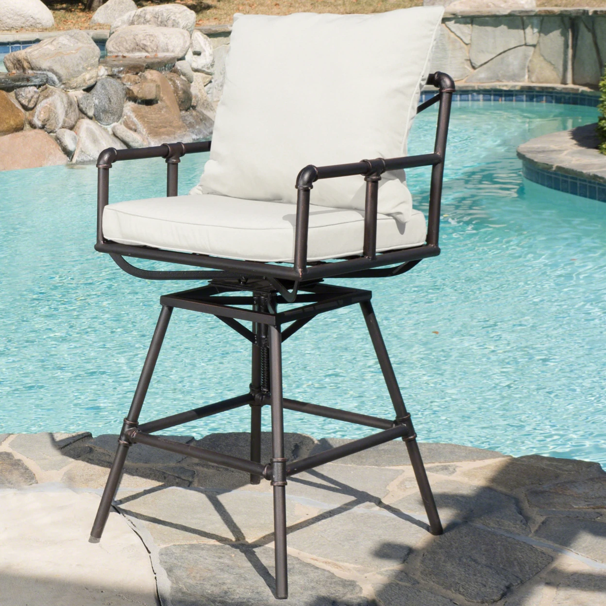 Varick Outdoor Adjustable Pipe Barstool with Cushions